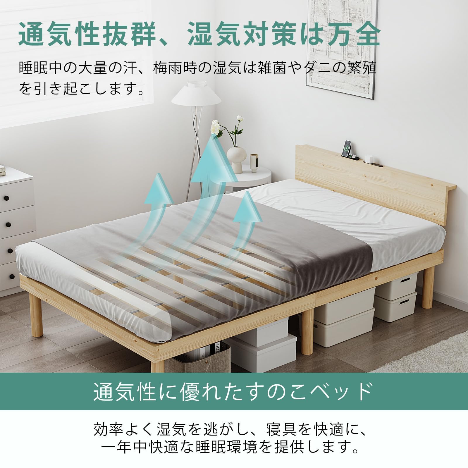 Amazon｜ベッド ベッドフレーム シングル 宮棚 2口コンセント すのこ